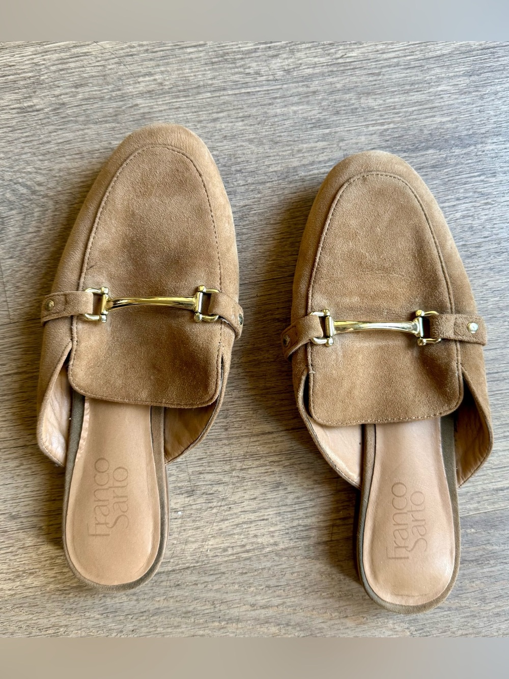 Franco Sarto Tan Suede Loafer Mules